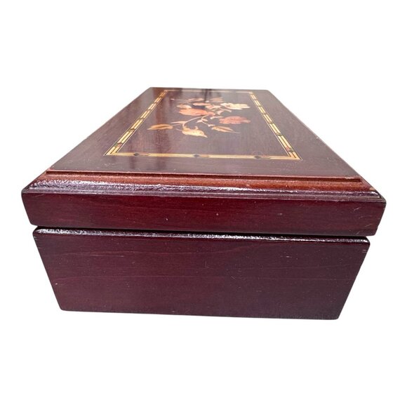 Exquisite Mahogany Wooden Jewelry Box Floral Marquetry Inlay & Mirror Interior - Picture 11 of 11